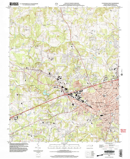Classic USGS Statesville West North Carolina 7.5'x7.5' Topo Map Image