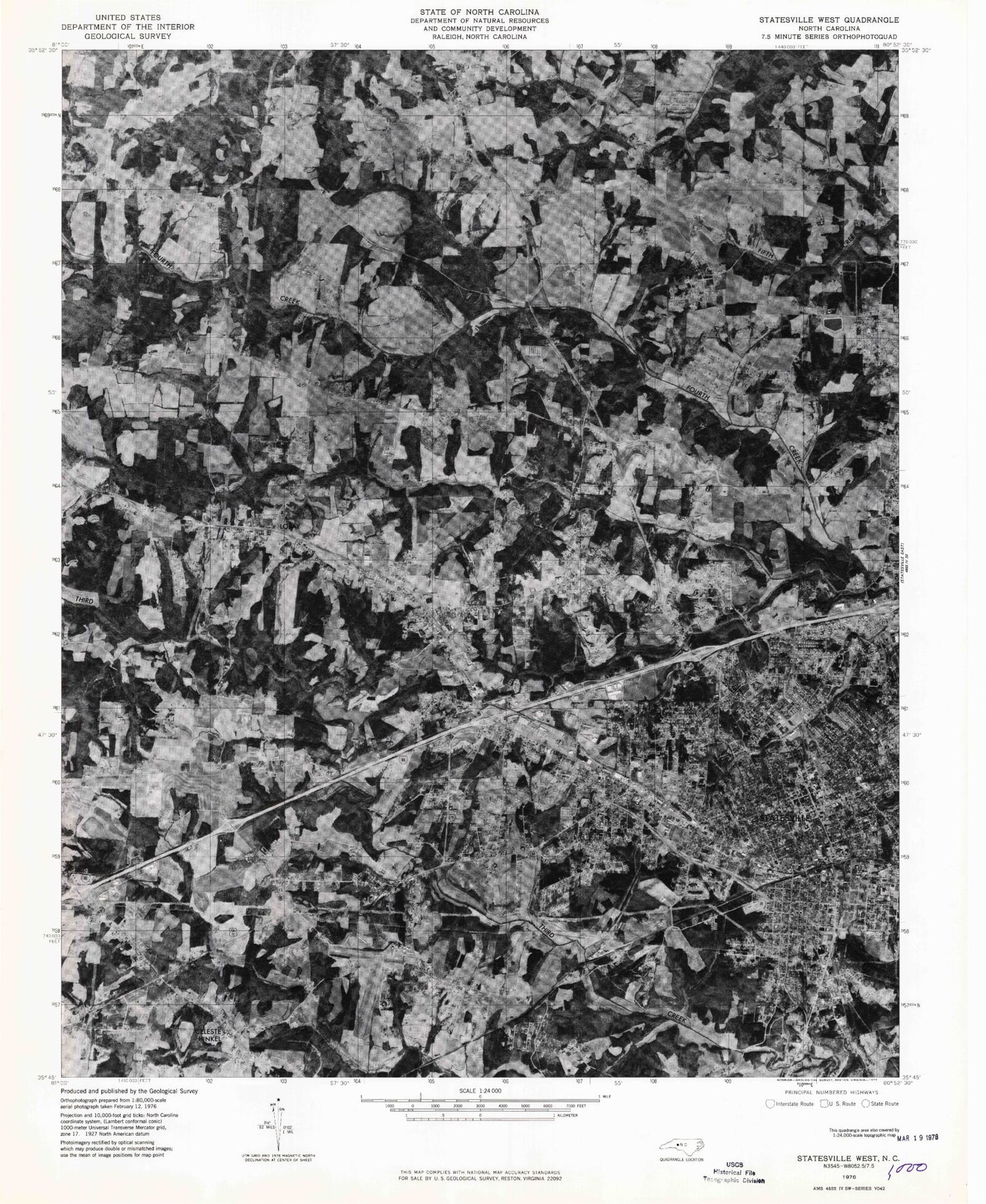 Classic USGS Statesville West North Carolina 7.5'x7.5' Topo Map Image