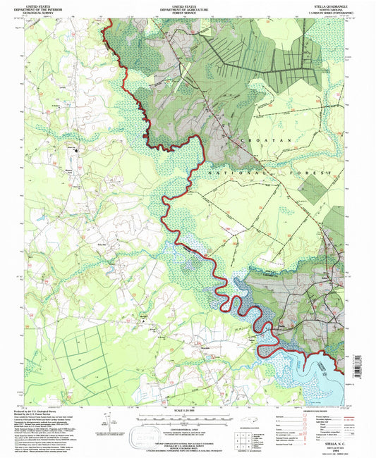 Classic USGS Stella North Carolina 7.5'x7.5' Topo Map Image