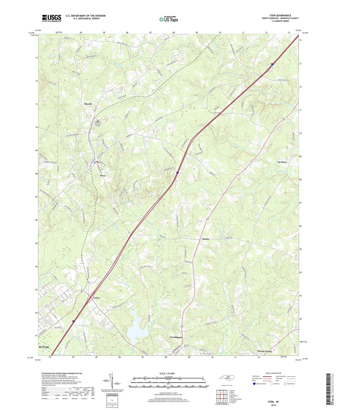 Stem North Carolina US Topo Map Image