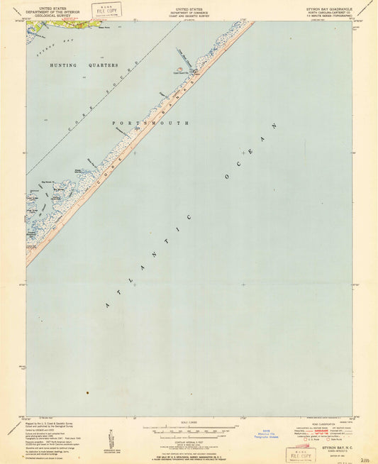 Classic USGS Styron Bay North Carolina 7.5'x7.5' Topo Map Image