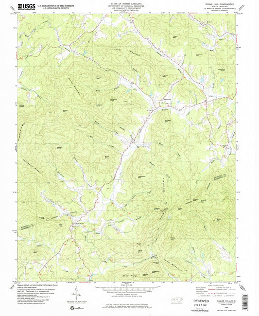 Classic USGS Sugar Hill North Carolina 7.5'x7.5' Topo Map Image
