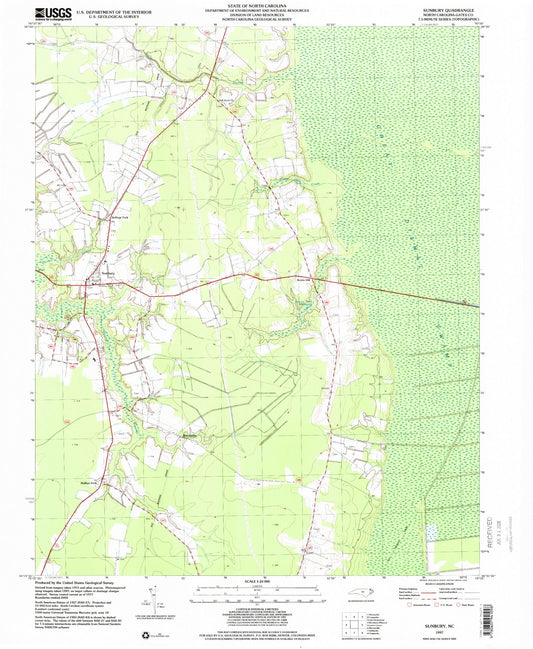 Classic USGS Sunbury North Carolina 7.5'x7.5' Topo Map Image