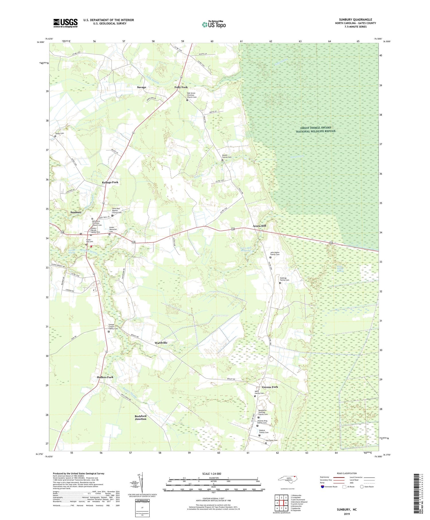 Sunbury North Carolina US Topo Map Image