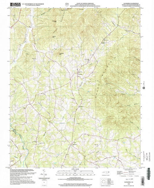 Classic USGS Sunshine North Carolina 7.5'x7.5' Topo Map Image