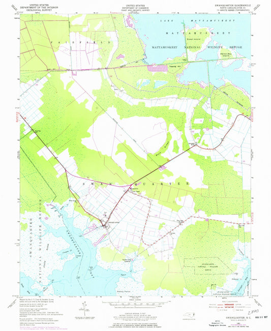 Classic USGS Swanquarter North Carolina 7.5'x7.5' Topo Map Image