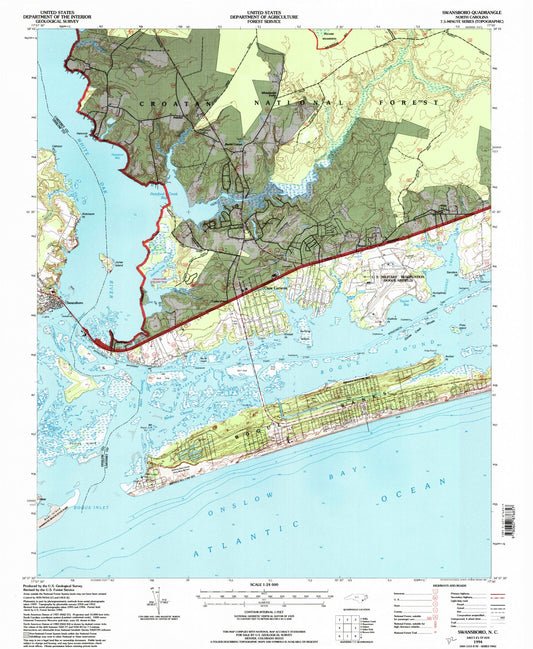 Classic USGS Swansboro North Carolina 7.5'x7.5' Topo Map Image