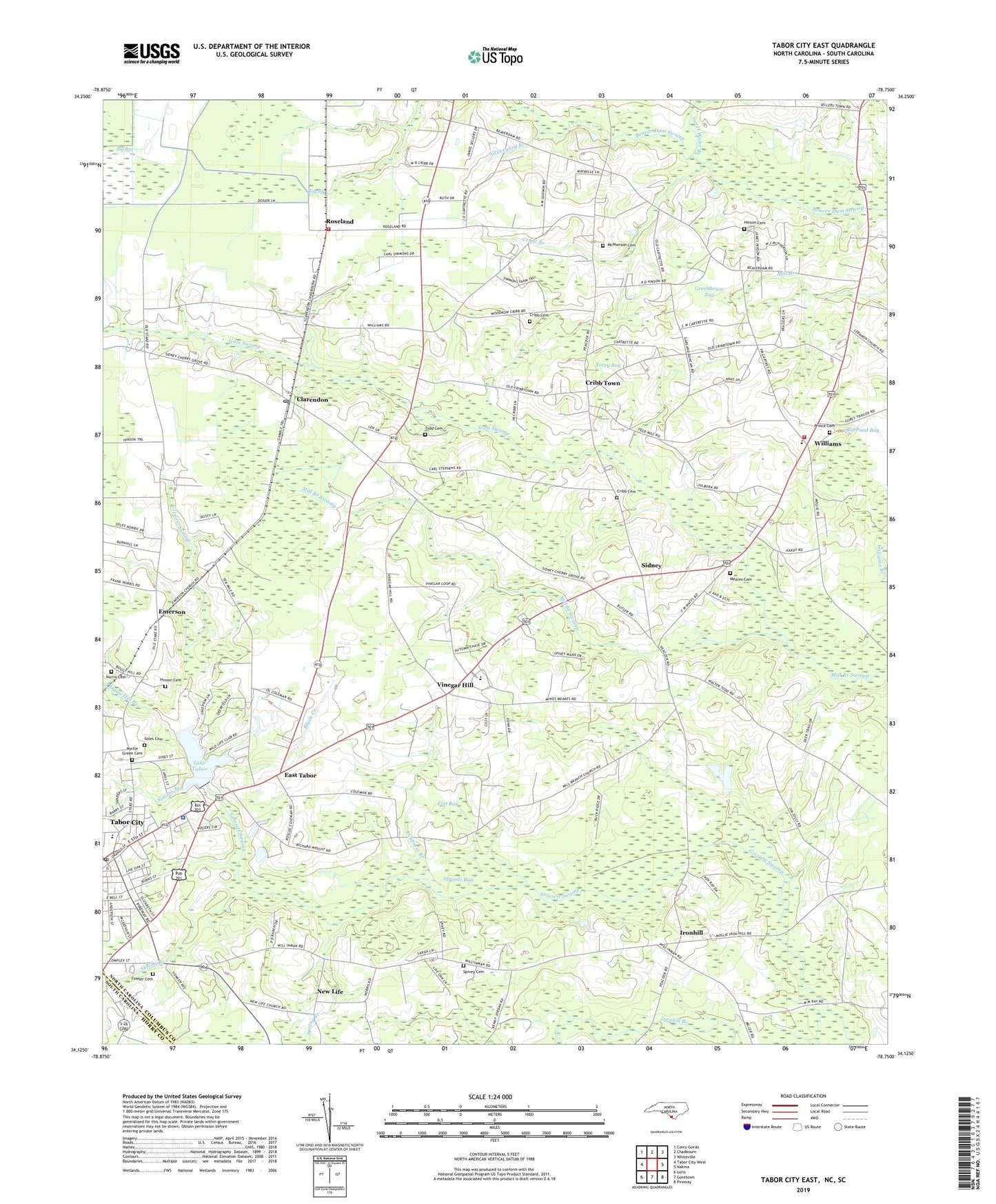 Tabor City East North Carolina US Topo Map Image