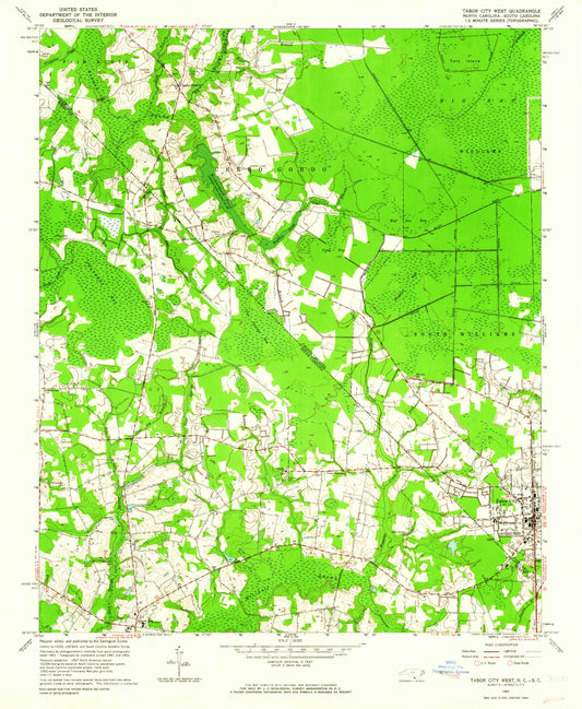 Classic USGS Tabor City West North Carolina 7.5'x7.5' Topo Map Image