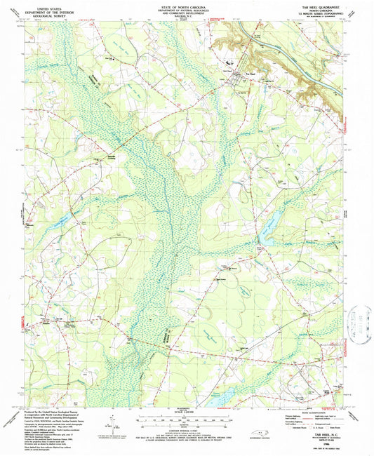 Classic USGS Tar Heel North Carolina 7.5'x7.5' Topo Map Image