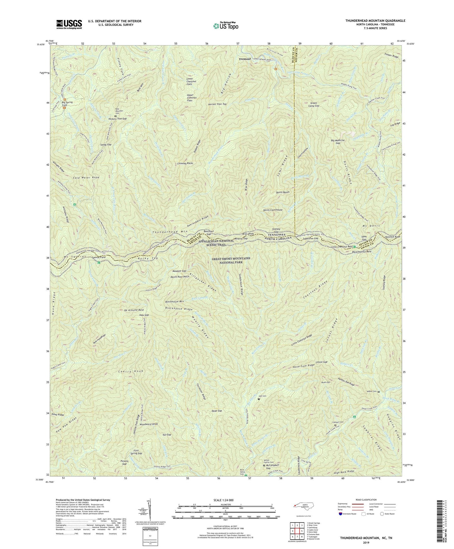 Thunderhead Mountain North Carolina US Topo Map Image