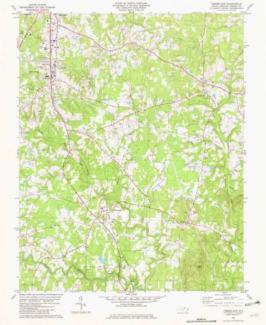 Classic USGS Timberlake North Carolina 7.5'x7.5' Topo Map Image