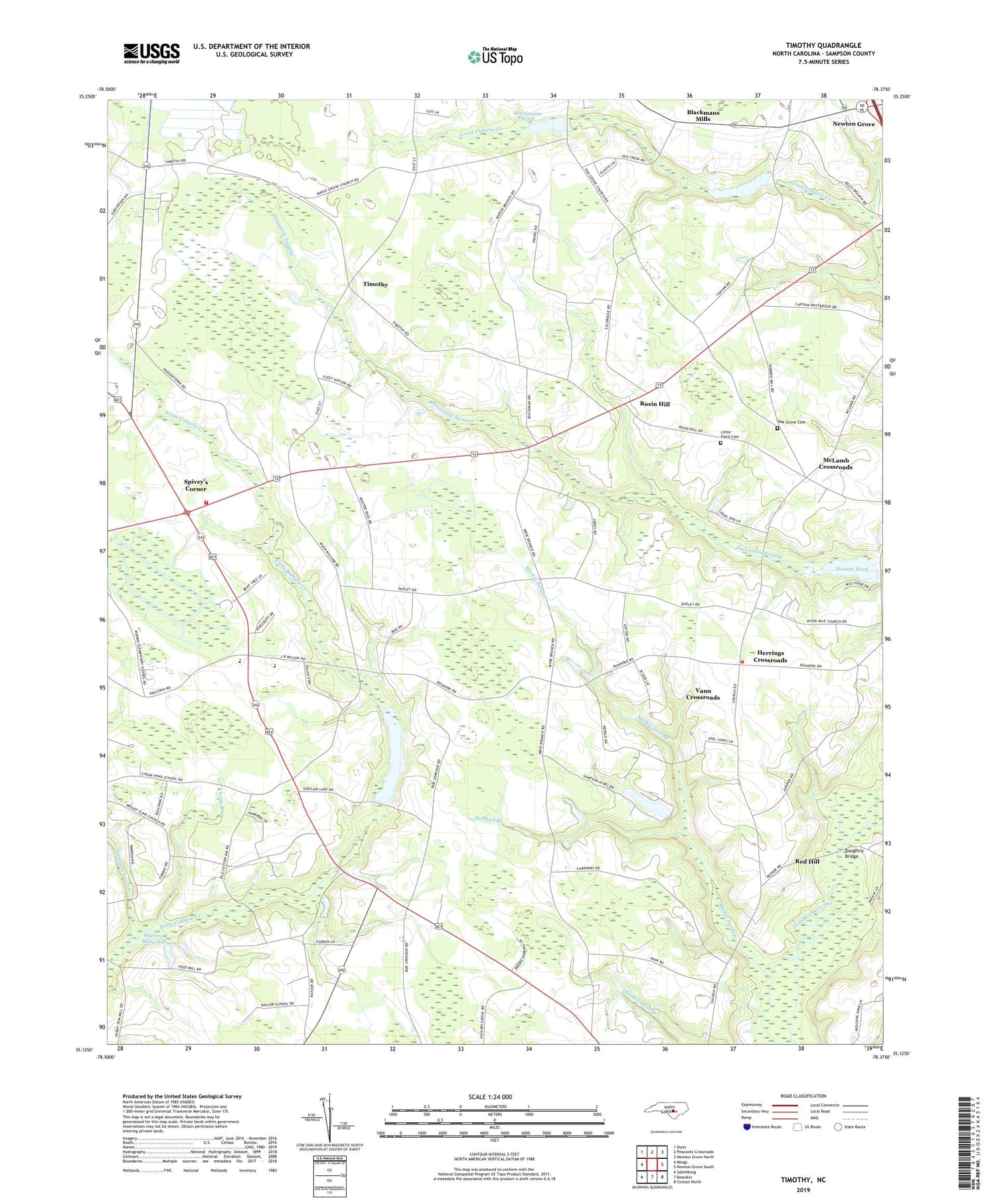 Timothy North Carolina US Topo Map Image