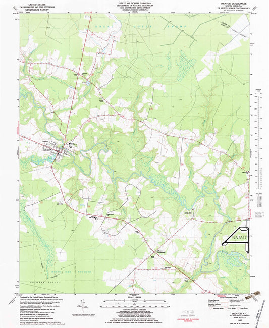Classic USGS Trenton North Carolina 7.5'x7.5' Topo Map Image