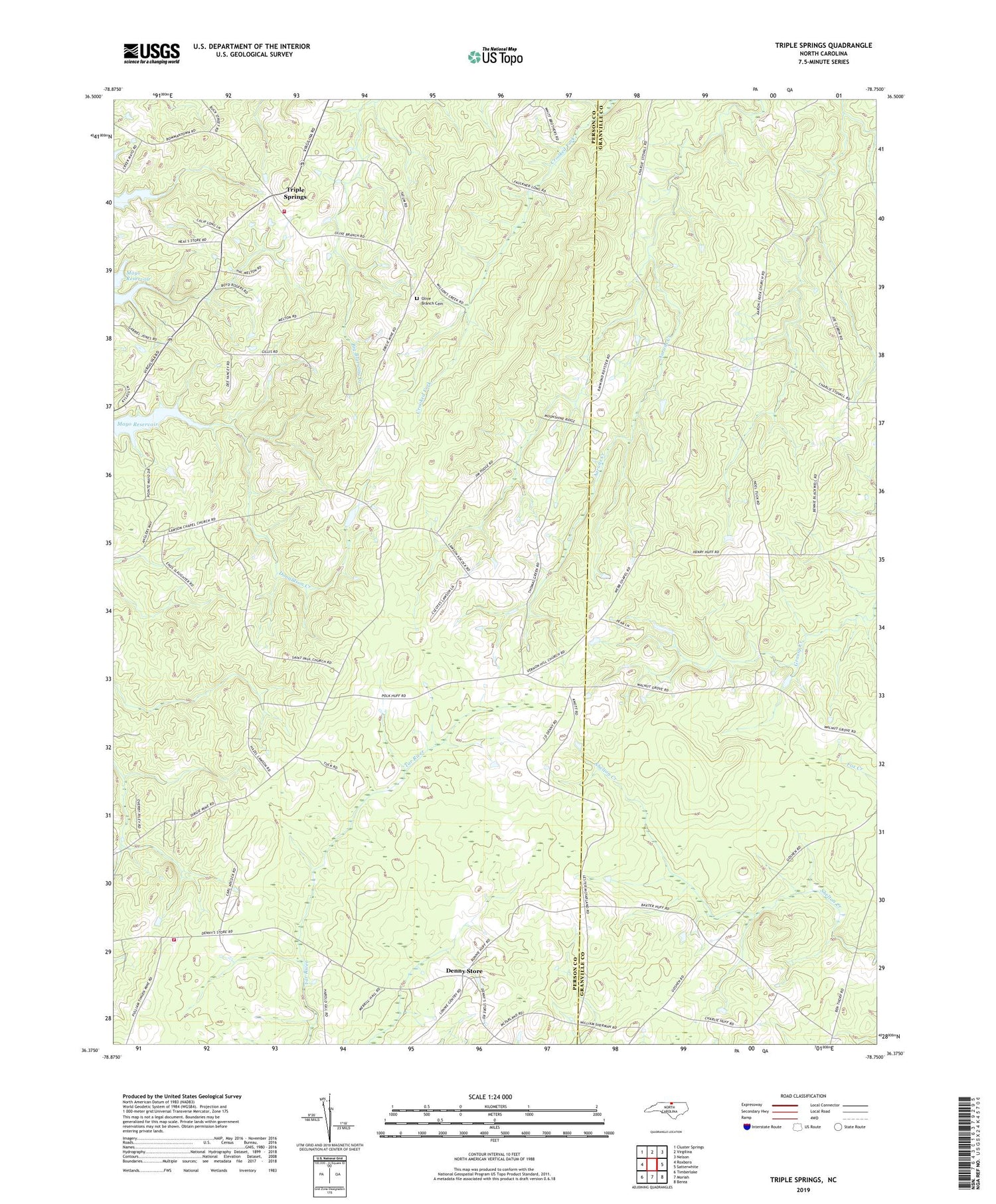 Triple Springs North Carolina US Topo Map Image