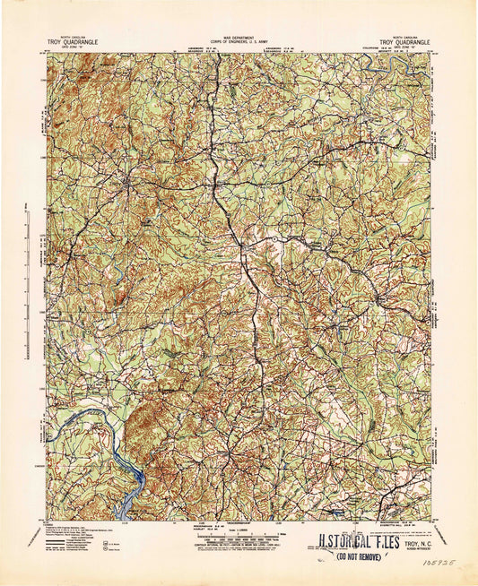Historic 1942 Troy North Carolina 30'x30' Topo Map Image