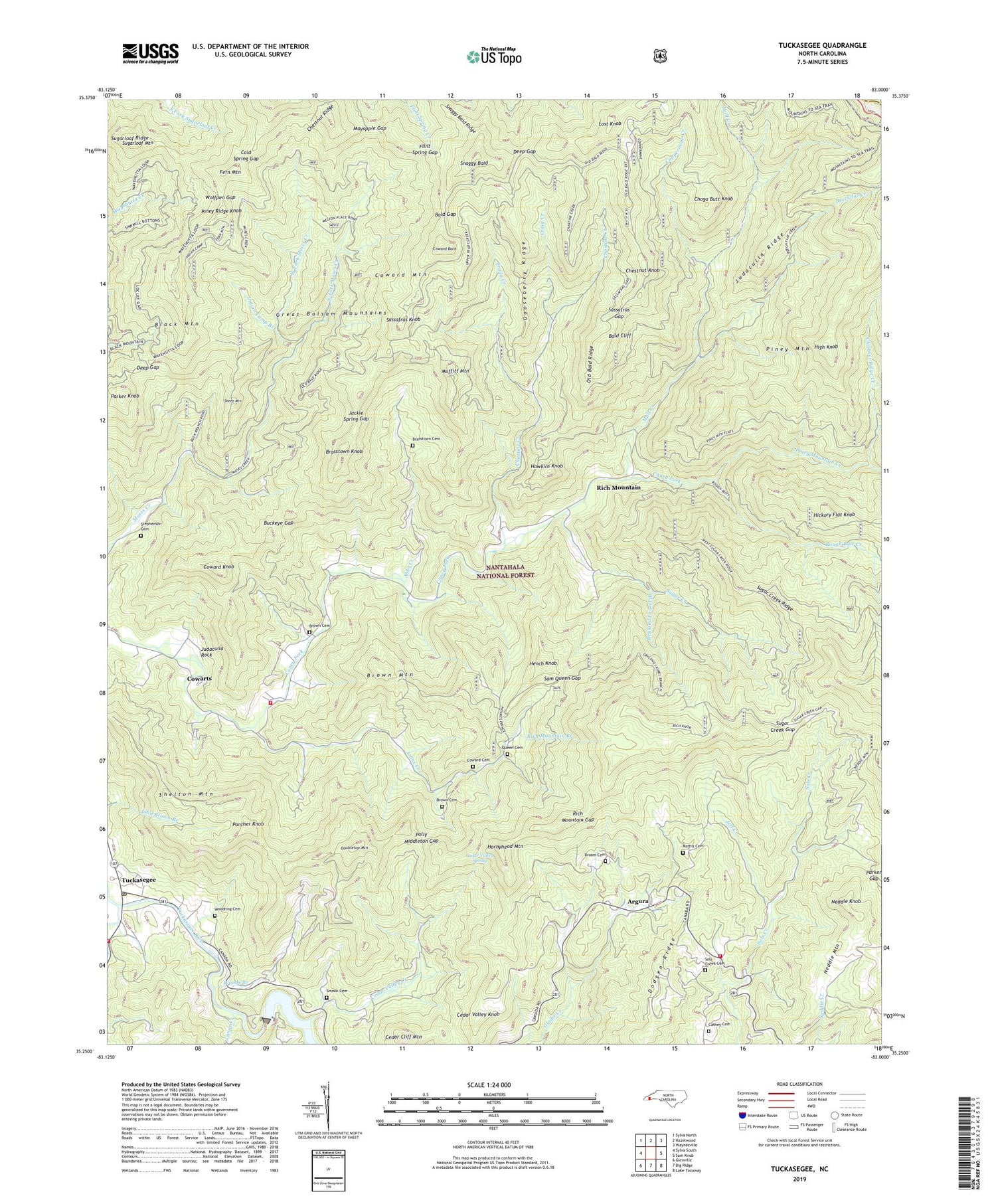 Tuckasegee North Carolina US Topo Map Image
