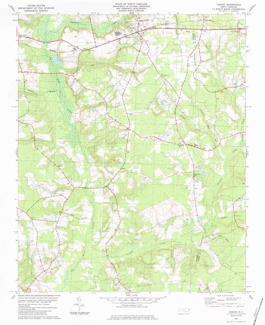 Classic USGS Turkey North Carolina 7.5'x7.5' Topo Map Image