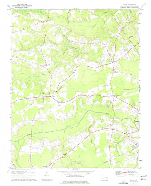 Classic USGS Union North Carolina 7.5'x7.5' Topo Map Image