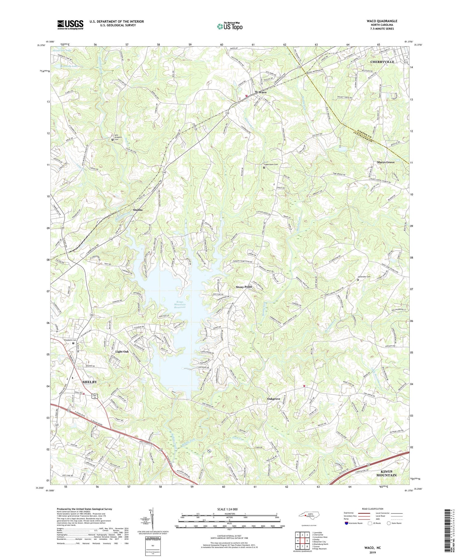 Waco North Carolina US Topo Map Image