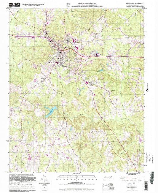 Classic USGS Wadesboro North Carolina 7.5'x7.5' Topo Map Image
