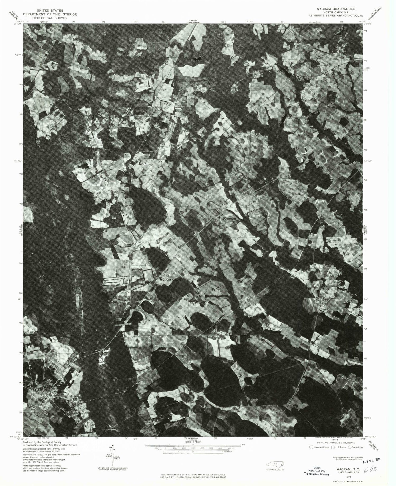 Classic USGS Wagram North Carolina 7.5'x7.5' Topo Map Image