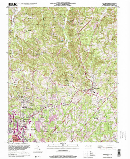 Classic USGS Walkertown North Carolina 7.5'x7.5' Topo Map Image