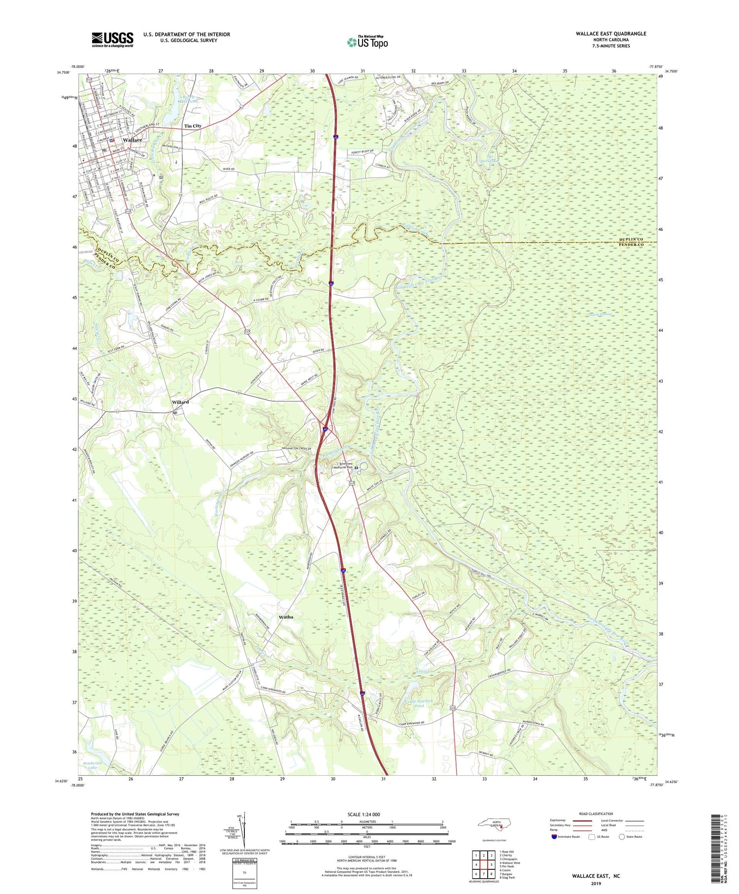 Wallace East North Carolina US Topo Map Image