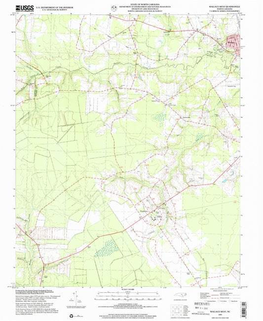 Classic USGS Wallace West North Carolina 7.5'x7.5' Topo Map Image