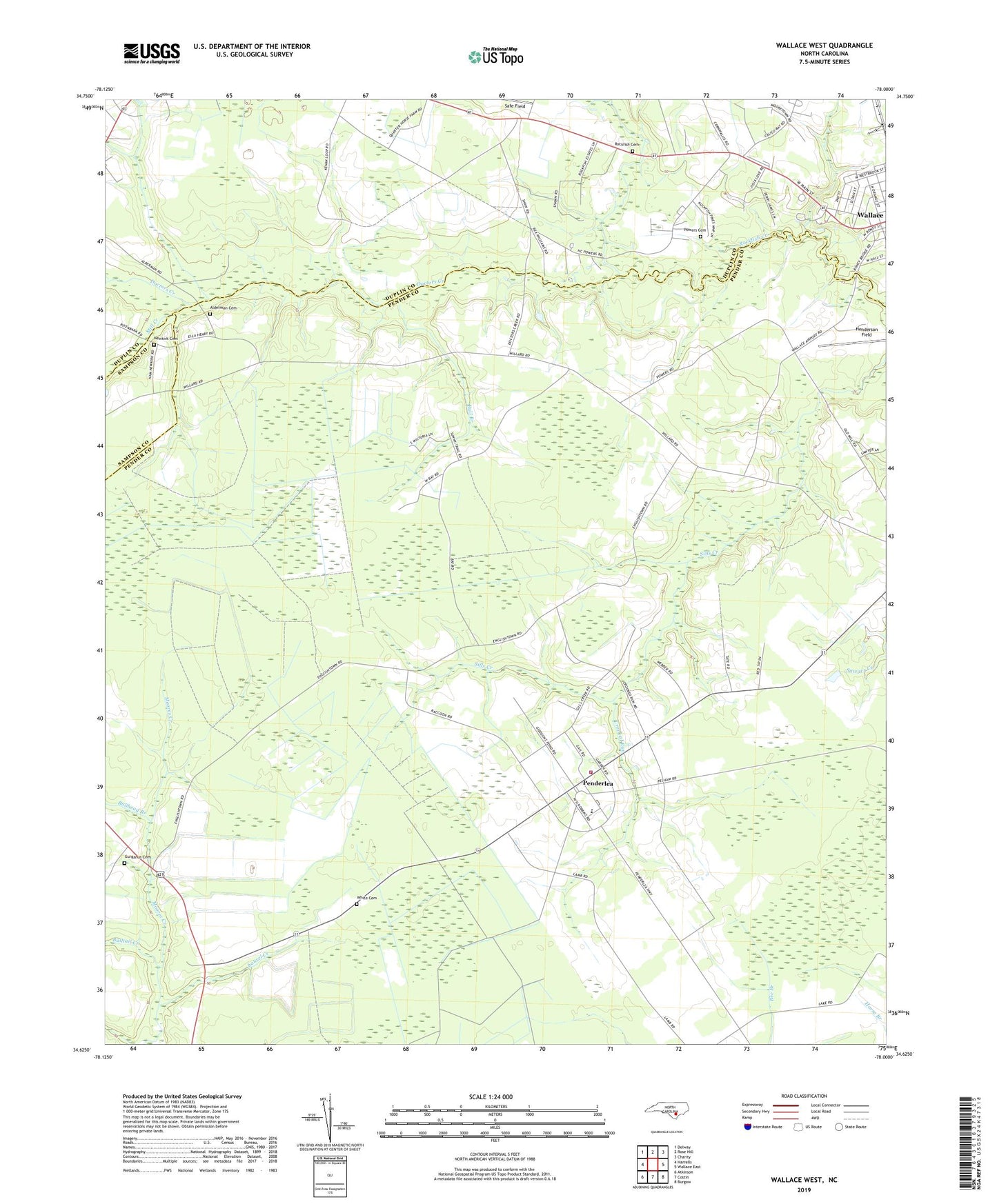 Wallace West North Carolina US Topo Map Image