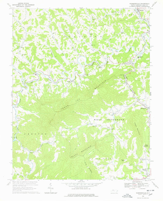 Classic USGS Warrensville North Carolina 7.5'x7.5' Topo Map Image