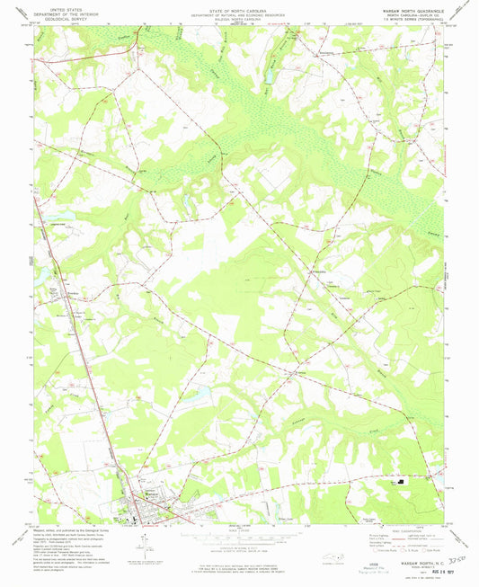 Classic USGS Warsaw North North Carolina 7.5'x7.5' Topo Map Image
