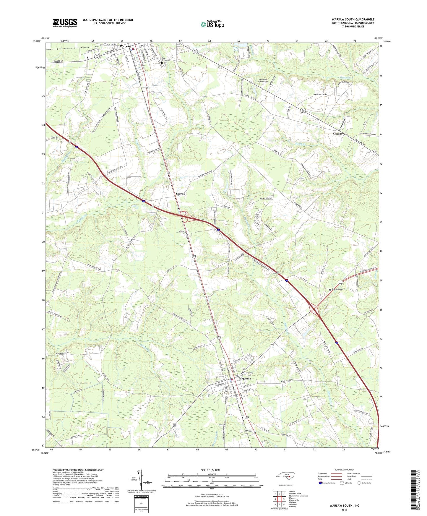 Warsaw South North Carolina US Topo Map Image