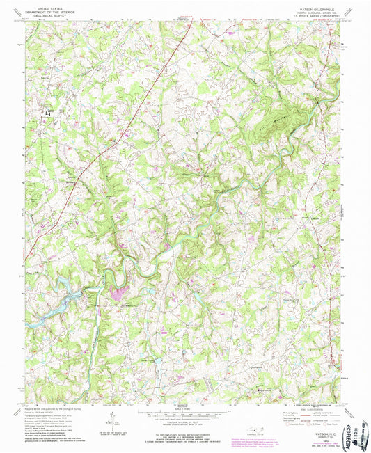 Classic USGS Watson North Carolina 7.5'x7.5' Topo Map Image