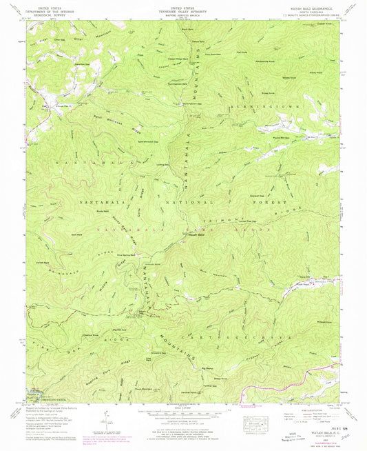 Classic USGS Wayah Bald North Carolina 7.5'x7.5' Topo Map Image