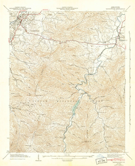 Classic USGS Waynesville North Carolina 7.5'x7.5' Topo Map Image