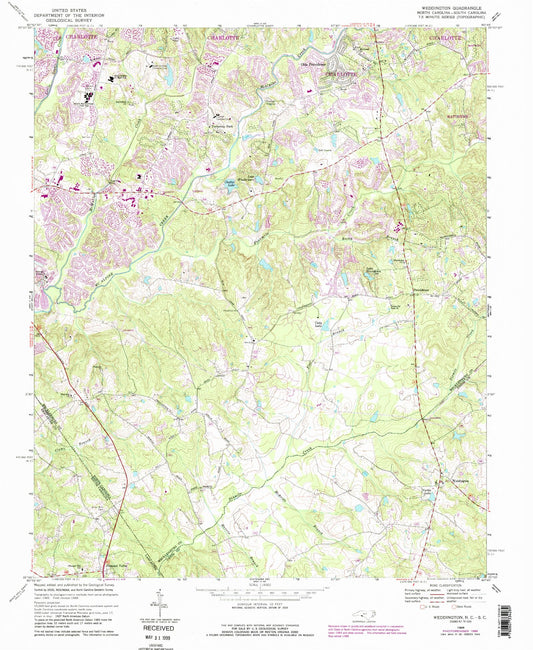 Classic USGS Weddington North Carolina 7.5'x7.5' Topo Map Image