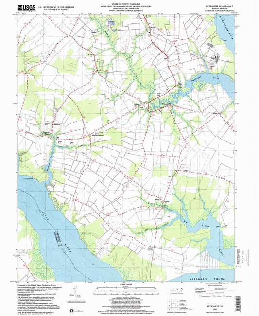 Classic USGS Weeksville North Carolina 7.5'x7.5' Topo Map Image