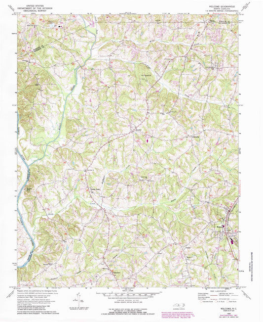 Classic USGS Welcome North Carolina 7.5'x7.5' Topo Map Image