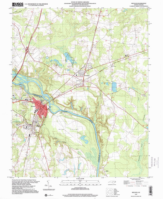 Classic USGS Weldon North Carolina 7.5'x7.5' Topo Map Image