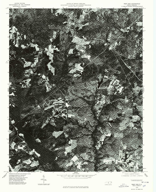 Classic USGS West End North Carolina 7.5'x7.5' Topo Map Image