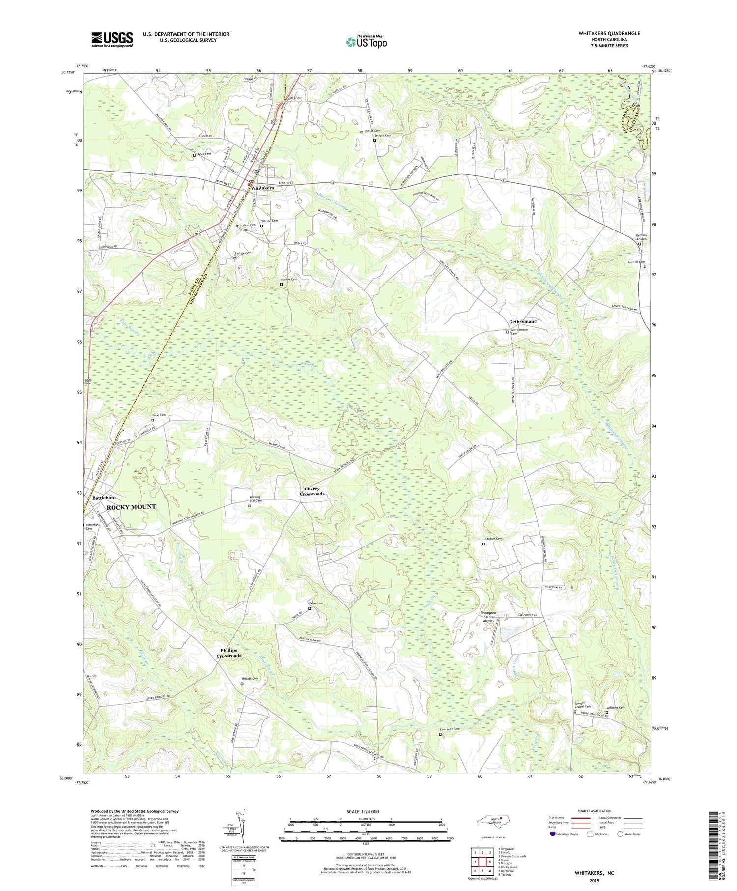 Whitakers North Carolina US Topo Map Image