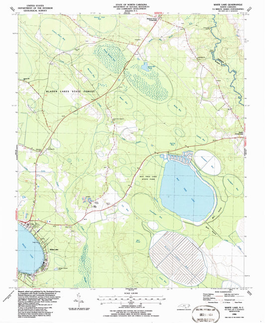 Classic USGS White Lake North Carolina 7.5'x7.5' Topo Map Image