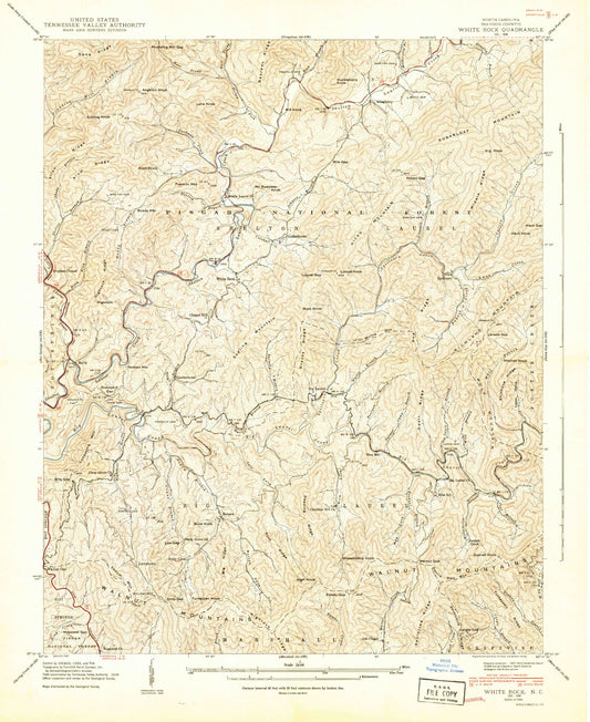 Classic USGS White Rock North Carolina 7.5'x7.5' Topo Map Image