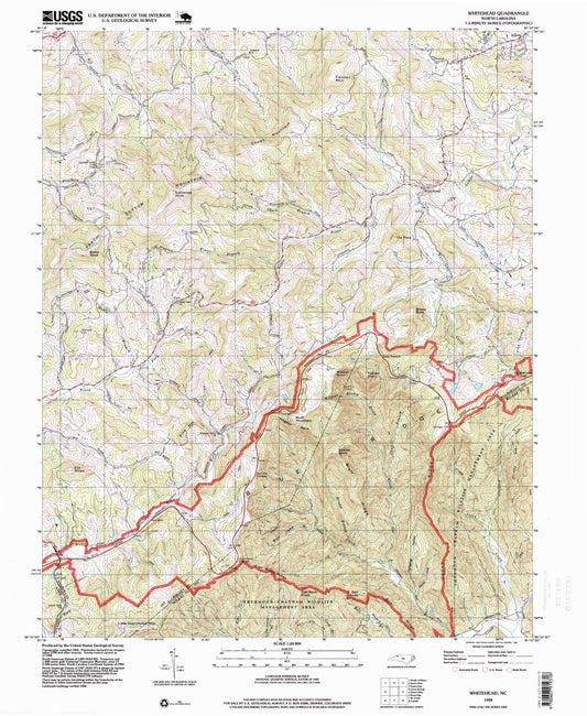 Classic USGS Whitehead North Carolina 7.5'x7.5' Topo Map Image