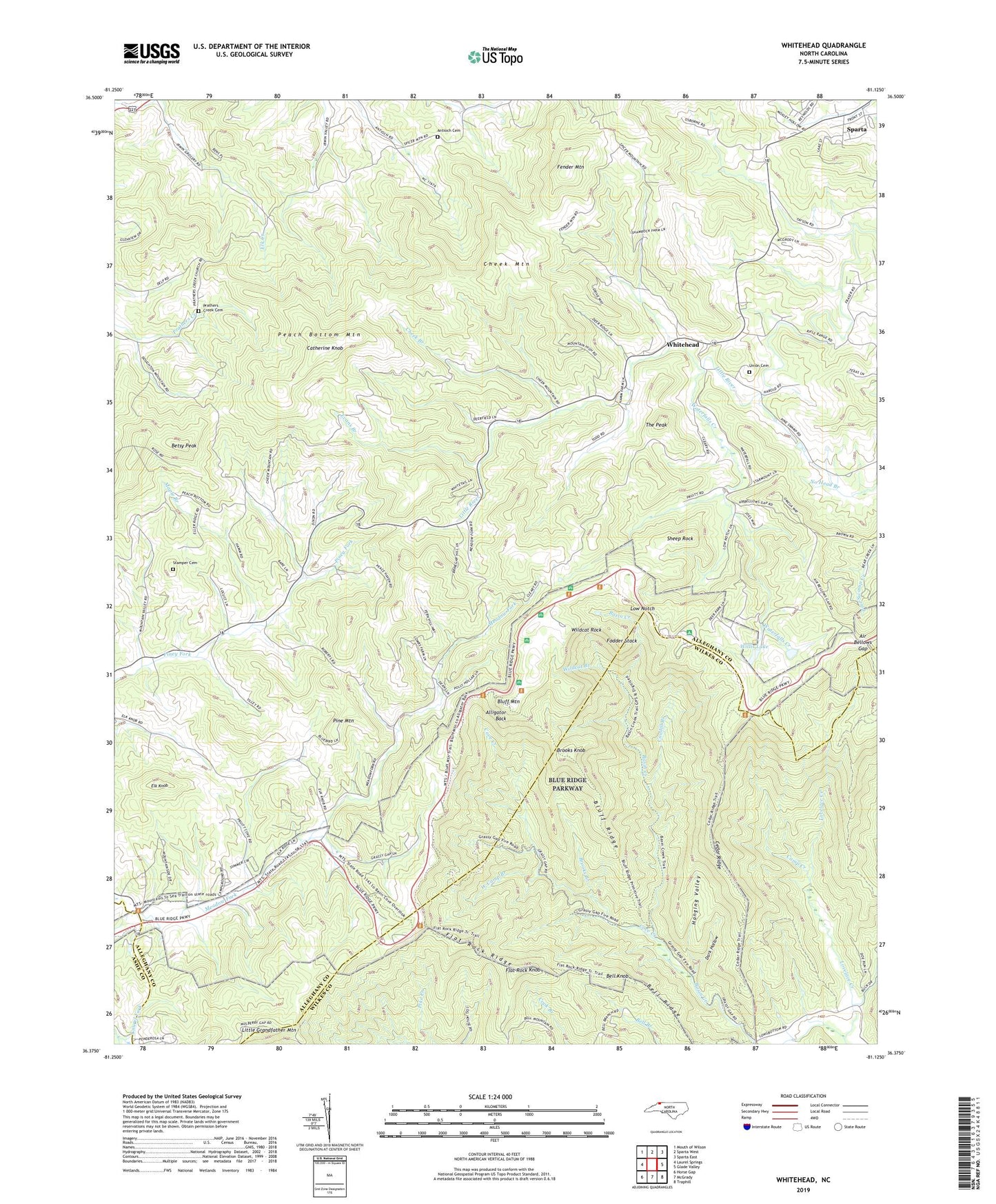 Whitehead North Carolina US Topo Map Image