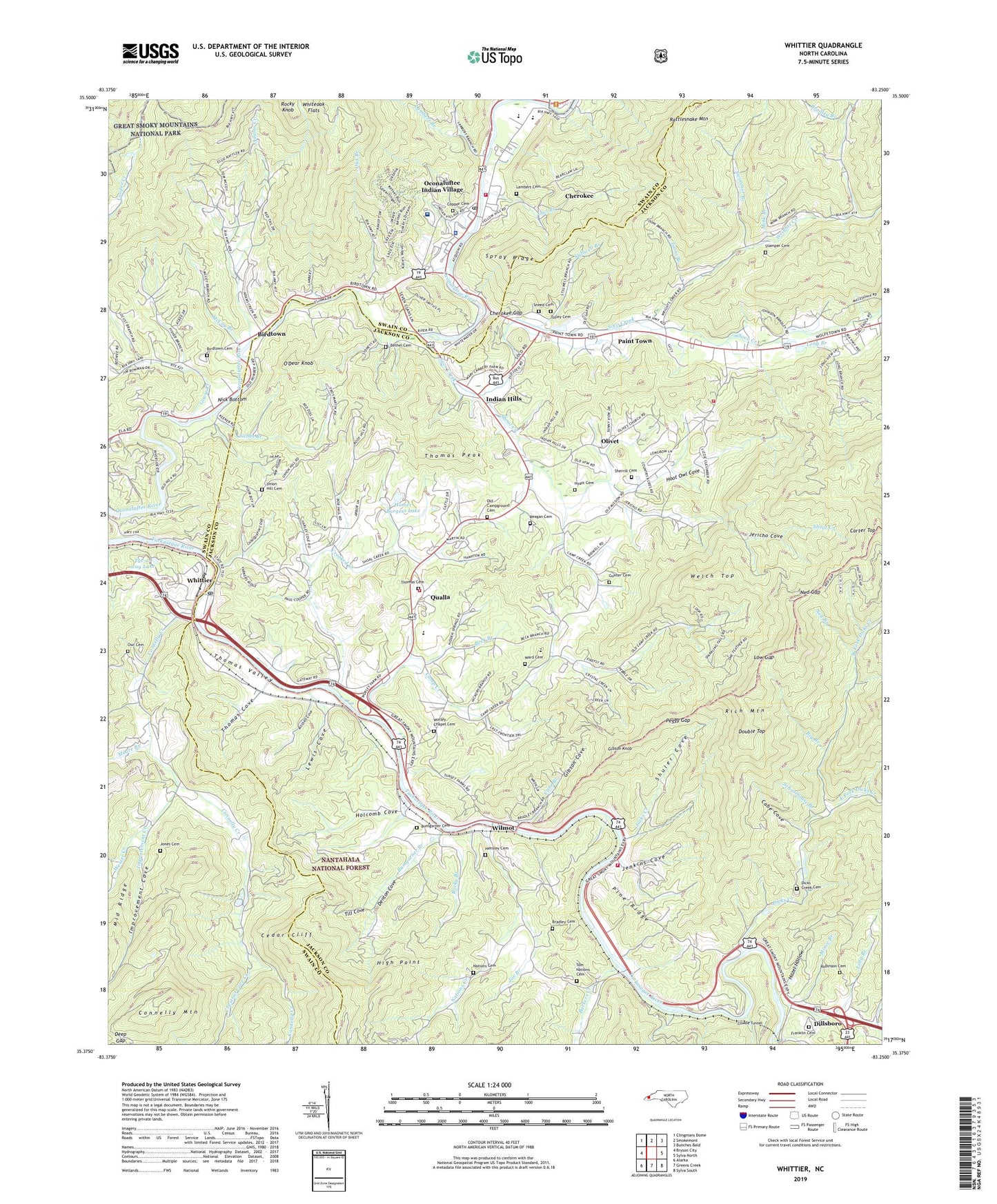 Whittier North Carolina US Topo Map Image