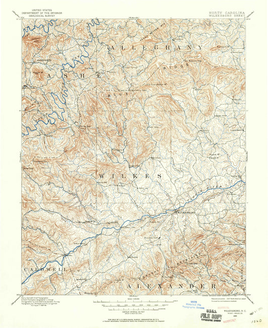Historic 1889 Wilkesboro North Carolina 30'x30' Topo Map Image