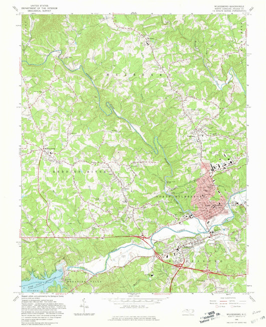 Classic USGS Wilkesboro North Carolina 7.5'x7.5' Topo Map Image