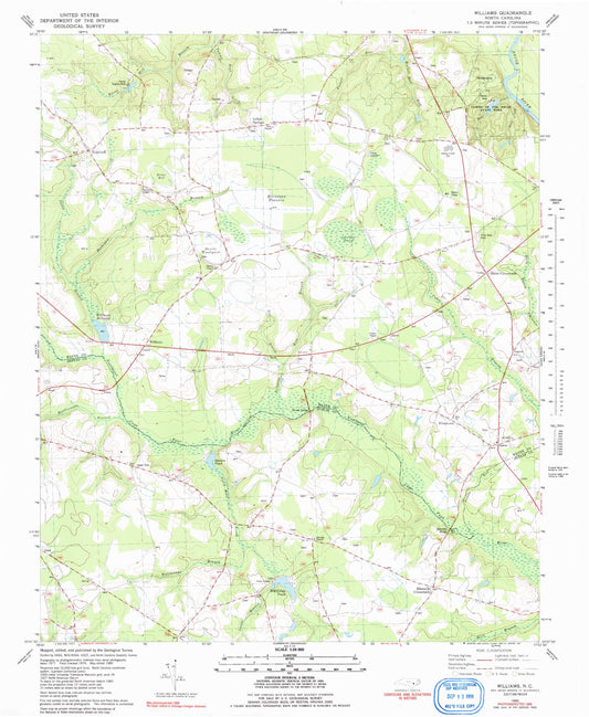 Classic USGS Williams North Carolina 7.5'x7.5' Topo Map Image